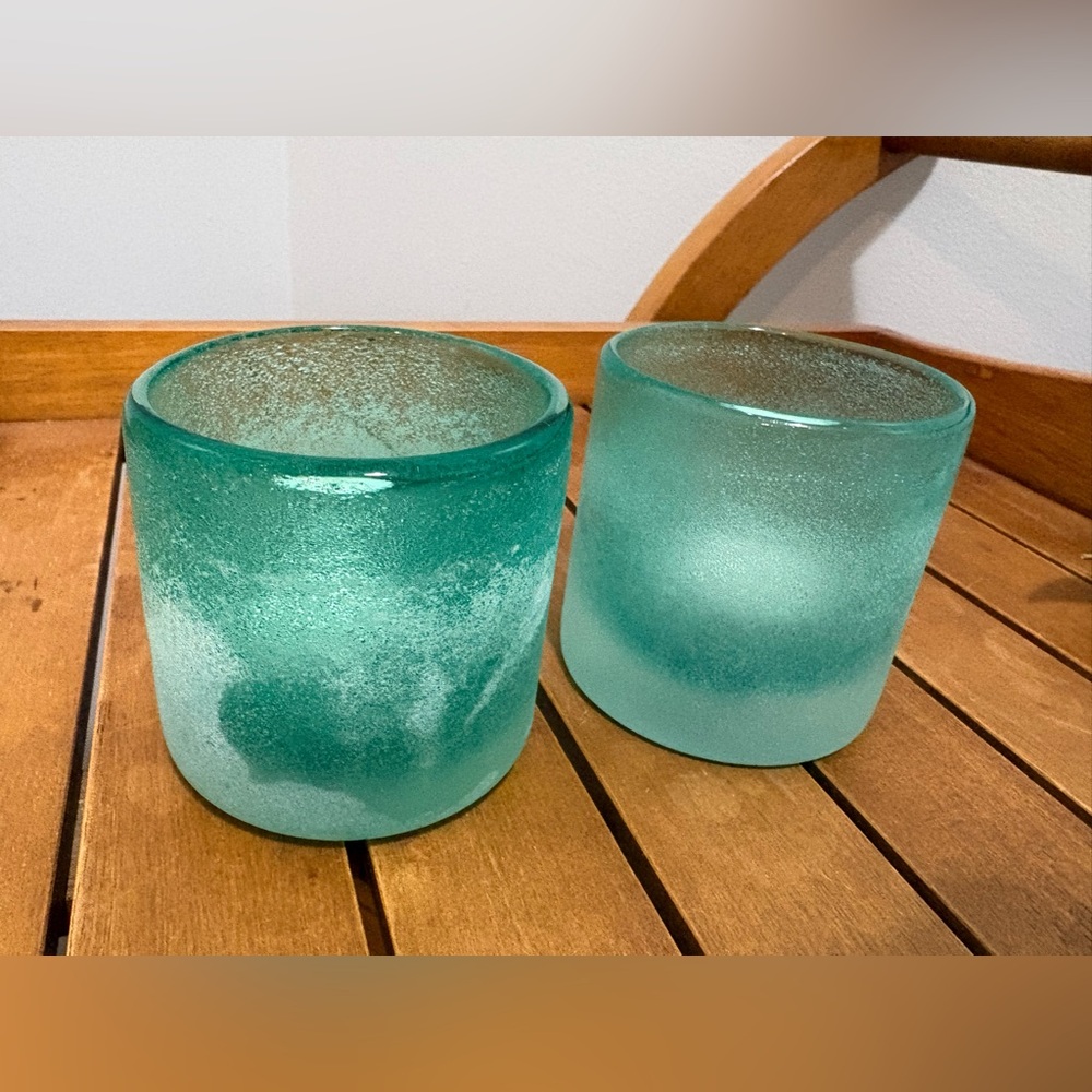 West End Frosted Sea Foam Green Candle Holders